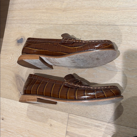 EUC Freda Salvador Elba Penny Loafer in Hickory Embossed Croc w/ Hardware Sz 11 - Picture 4 of 11